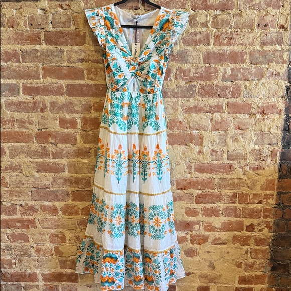 CELINA MOON Dresses & Skirts - New with tags! CELINA MOON Floral Maxi Dress in White, Orange and turquoise
